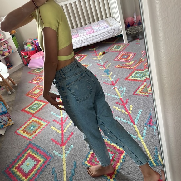 Topshop Mom Jeans Ripped Distressed with Metalic Embelishment Design Light Blue - Picture 4 of 10